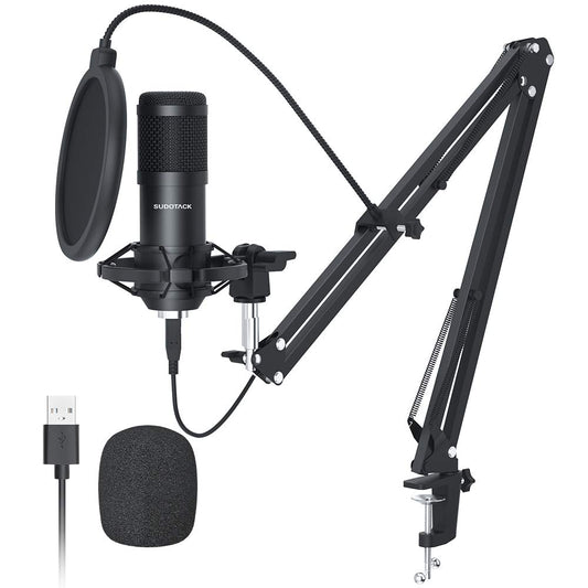 SUDOTACK USB Condenser Podcast Microphone for PC: Studio Microphone Kit with 192KHz/24bit Professional Sound Chipset Cardioid for Recording