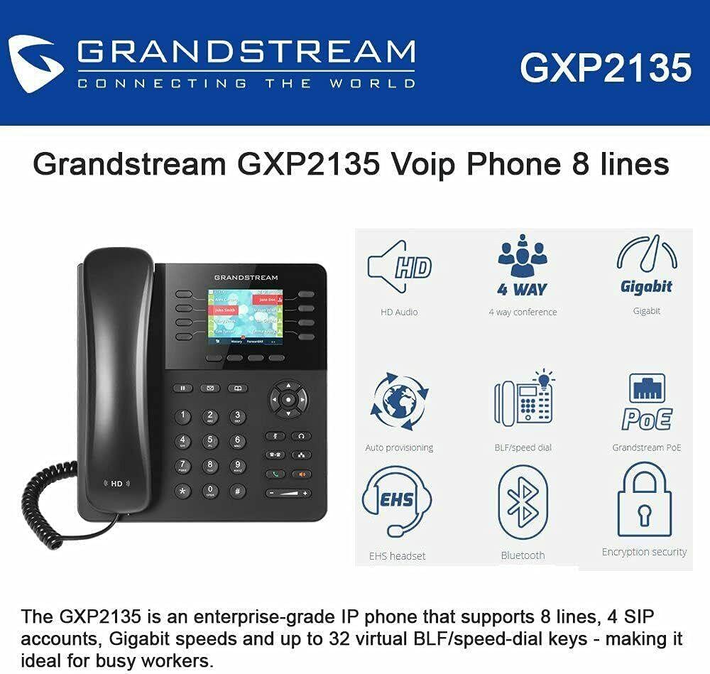 Grandstream GXP2135 IP Phone | 8 Lines, 4 SIP Accounts | 2.8-Inch Color Display | Dual-Port Gigabit Ethernet with Integrated PoE