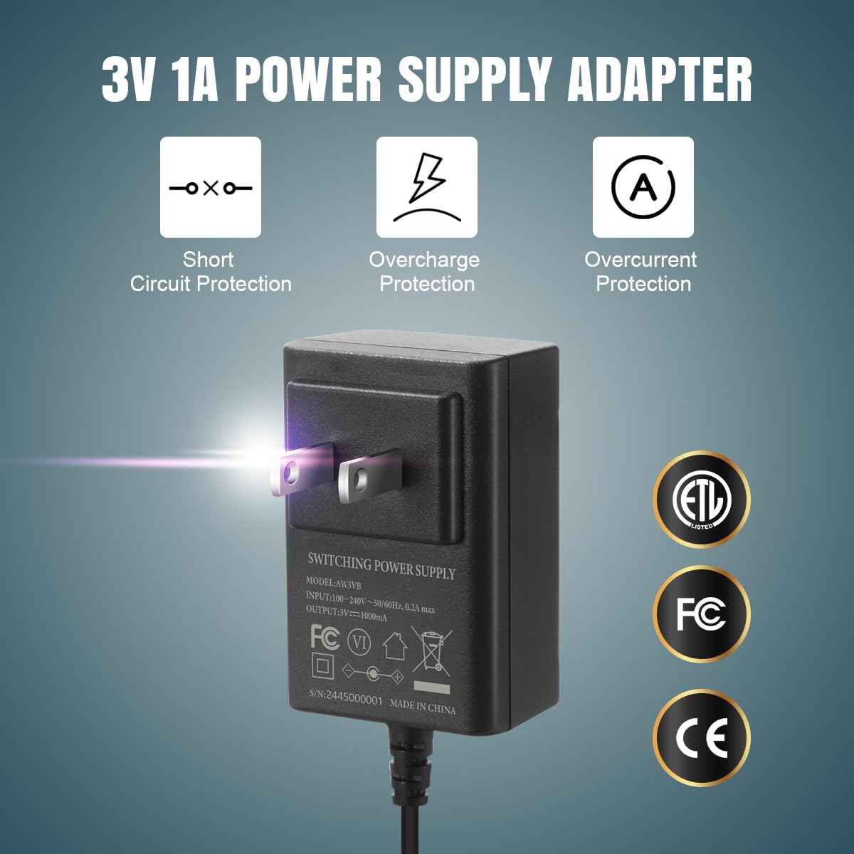 Lenink AC Power Supply Adapter for AAA Battery,Replace 2 AAA Battery,Black