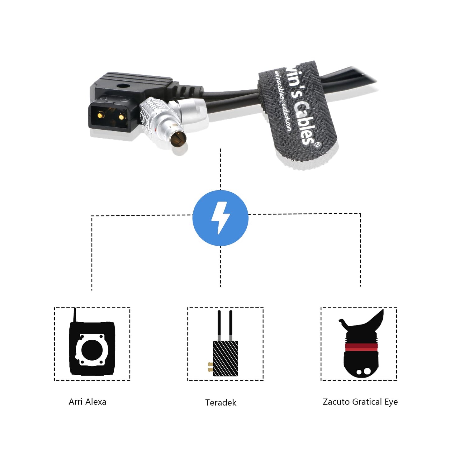 Alvin's Cables D-Tap to 2 Pin Male Right Angle Power Cable for Teradek Bond, Teradek Bolt, SmallHD Monitor 45cm|18inches