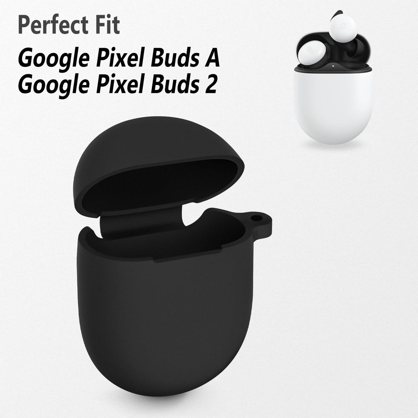 Geiomoo Silicone Case Compatible with Google Pixel Buds A-Series, Google Pixel Buds 2, Protective Cover with Carabiner (Black)