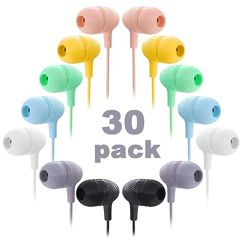 Wensdo Kids Earbuds Bulk 30 Pack Macaron Colors Mixed, Wholesale Durable Earphones in-Ear Headphones Perfect for Schools Classroom Students Teens