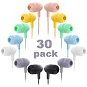 Wensdo Kids Earbuds Bulk 30 Pack Macaron Colors Mixed, Wholesale Durable Earphones in-Ear Headphones Perfect for Schools Classroom Students Teens