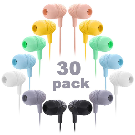 Wensdo Kids Earbuds Bulk 30 Pack Macaron Colors Mixed, Wholesale Durable Earphones in-Ear Headphones Perfect for Schools Classroom Students Teens