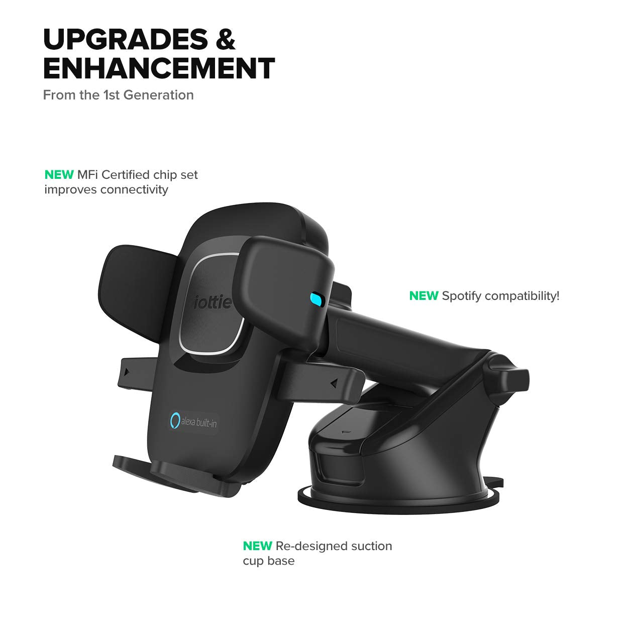 iOttie Easy One Touch Connect Pro (New) - Gen 2 - Hands Free Alexa in Your Car - Car Mount Phone Holder with Alexa Built in for iOS & Android, MFi