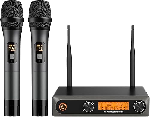 voijump Wireless Microphones, Dual UHF Wireless Microphone System with Professional Metal Handheld Dynamic Mics, 200ft Range for Karaoke, Singing, DJ