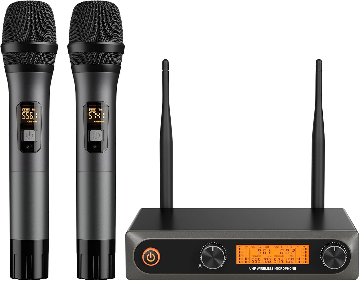 voijump Wireless Microphones, Dual UHF Wireless Microphone System with Professional Metal Handheld Dynamic Mics, 200ft Range for Karaoke, Singing, DJ