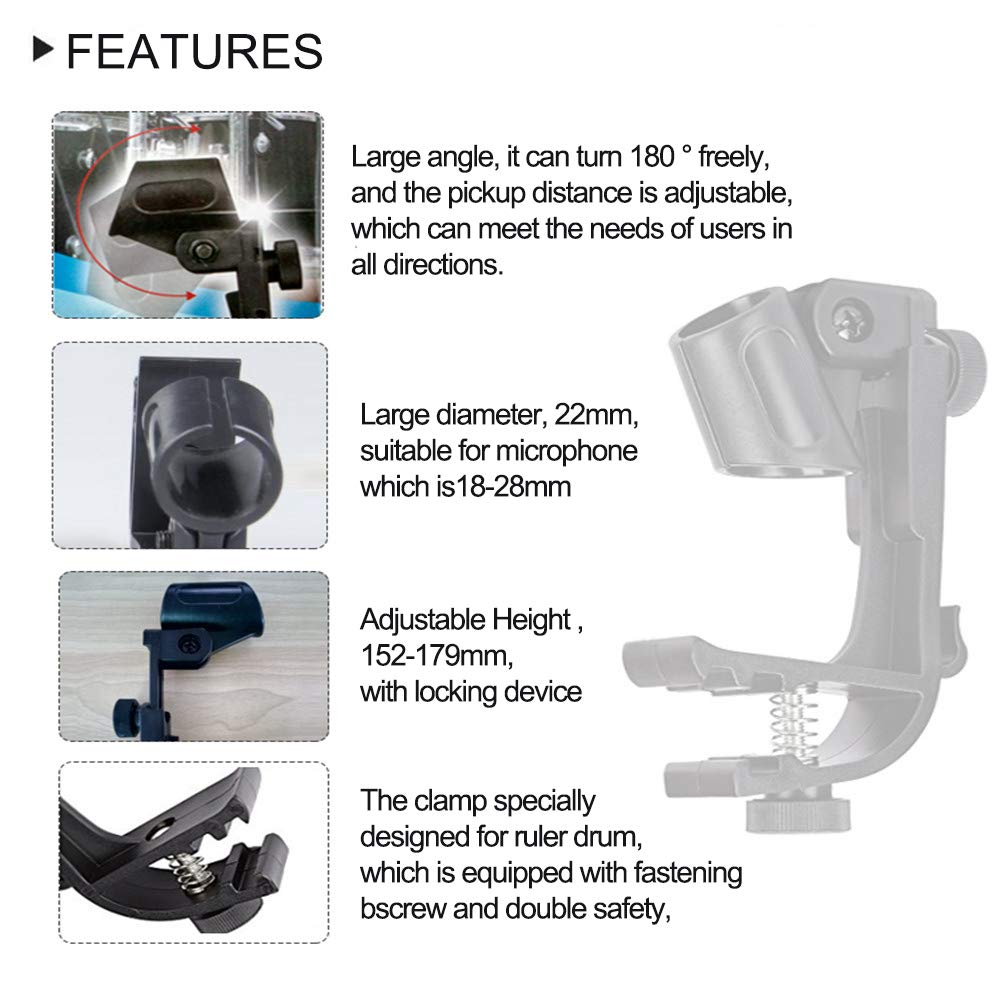 Adjustable Drum Rim Mic Clips - Microphone Mount Clamp (Pack of 2)