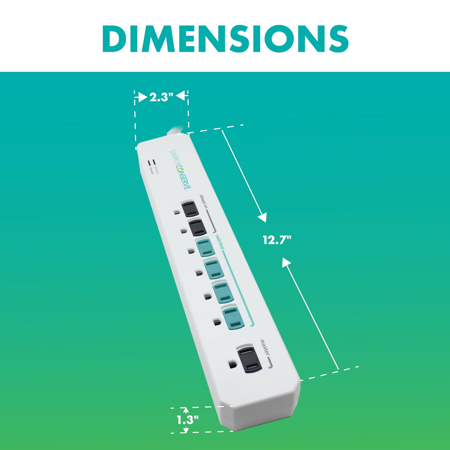 Simply Conserve Advanced Power Strip SC73T1, Surge Protector Outlets, White Power Strip Extension Cord with Multiple Outlets, Power Surge Strip