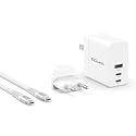 EZQuest 90W USB C Charger - 2X USB-C, 1X USB-A Port, with 2 Meter Cable - Fast Charging Block PD - GAN Charger Wall - EU Converter Compatible