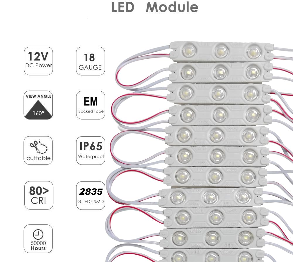 AOOYUANKE Storefront Light 200PCS LED Module for Signs White 6500K 1.2W 12V DC 2835 SMD 3 LED Window Light Waterproof for Letter Advertising Sign