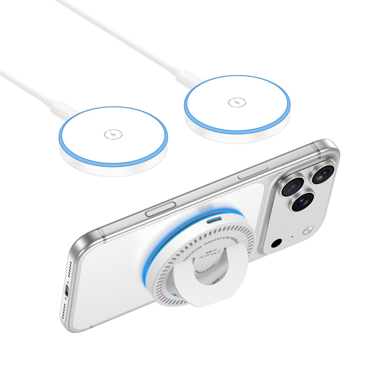 MagSafe Charger 2 Pack, 15W Magnetic Wireless Charger Fast Charging with Foldable Kickstand & 4.2FT Type C Cable, USB-C/A Ports Compatible with iPhone