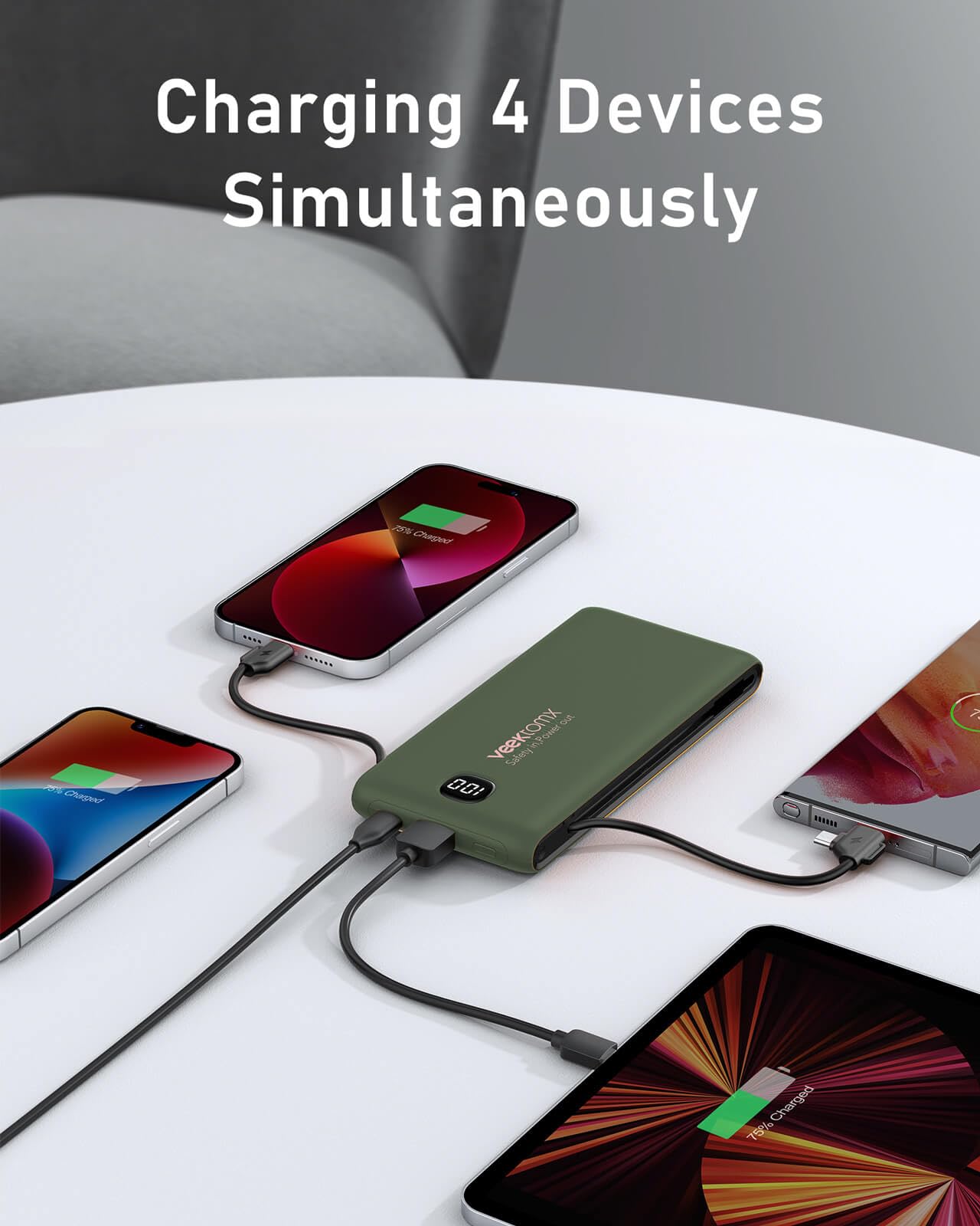 VEEKTOMX 10000mAh Portable Charger with Built-in Cables & Wall Plug