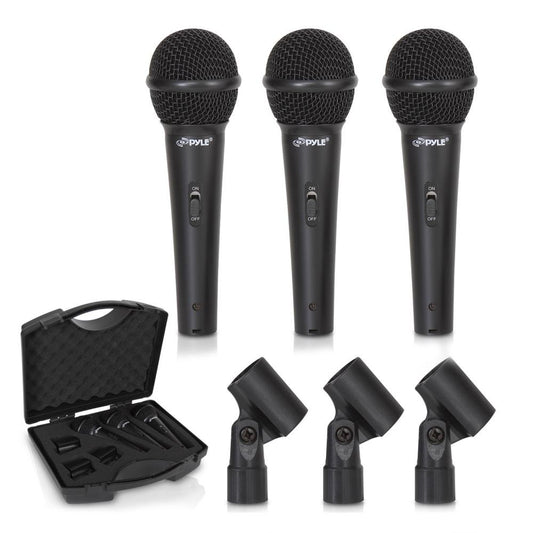 Pyle 3-Piece Professional Dynamic Microphone Kit - Cardioid Unidirectional Vocal Handheld Microphone with Hard Carry Case & Mic Holder/Clip - Pyle