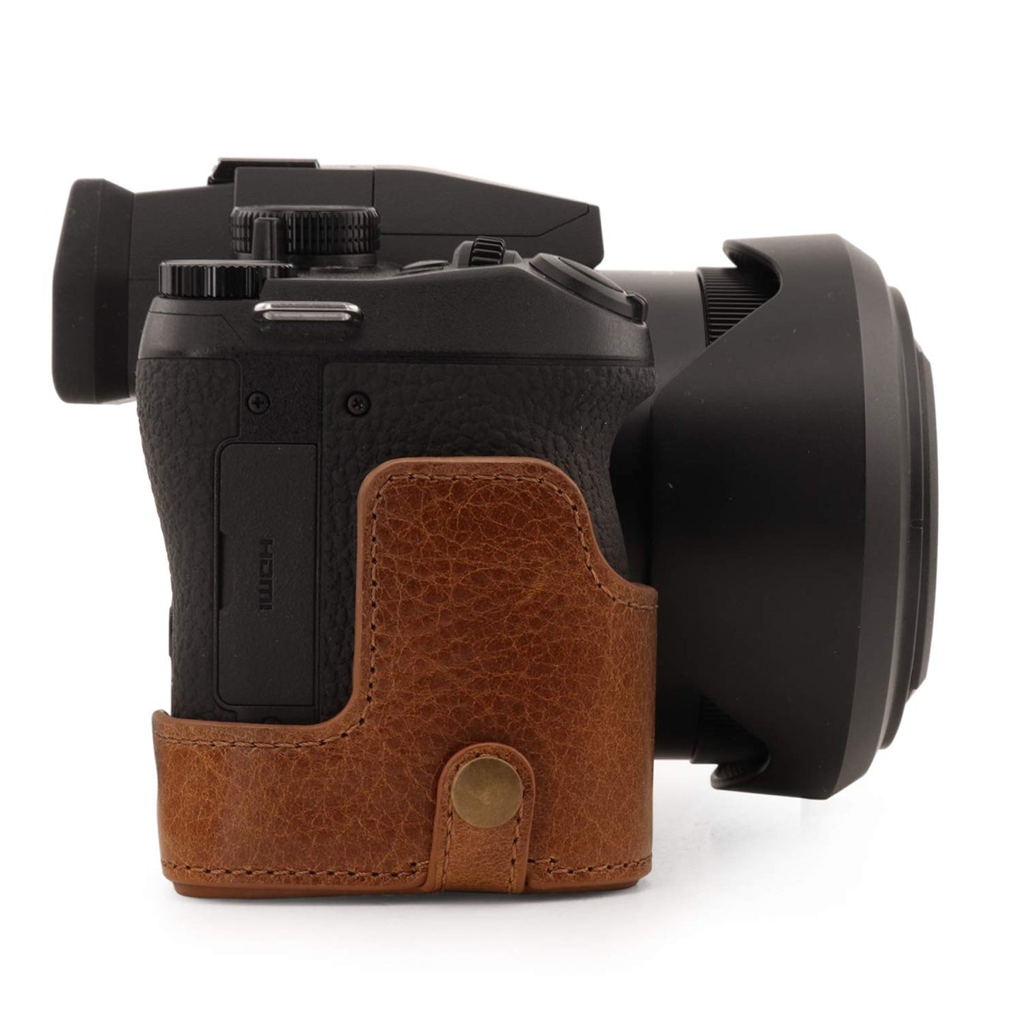 MegaGear Ever Ready Genuine Leather Camera Half Case Compatible with Leica V-Lux 5, Panasonic Lumix DC-FZ1000 IIBrown
