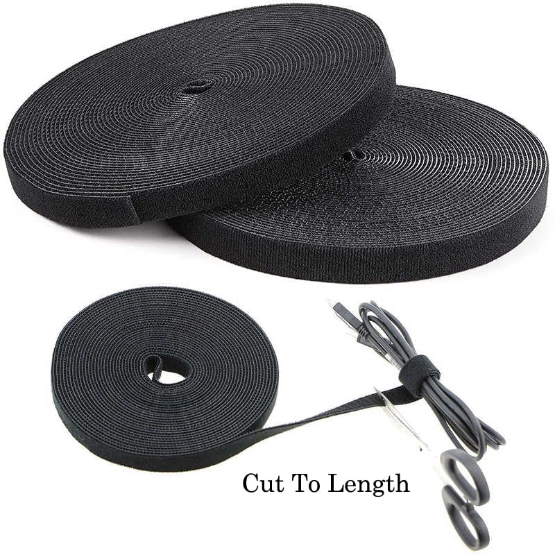1/2 Inch Hook and Loop Roll Reusable Cable Ties Cable Management Straps Cord Organizer Double-Sided Heavy Duty Strips Black Cord Wrap for Computer