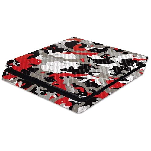 MightySkins Carbon Fiber Skin for Sony PS4 Slim Console - Red Camo | Protective, Durable Textured Carbon Fiber Finish | Easy to Apply, Remove,