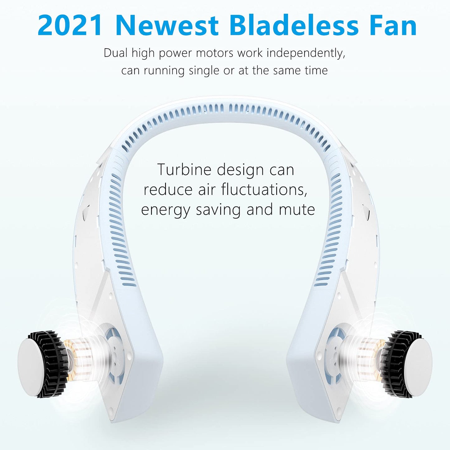 MECORDS, Neck Fan Portable Bladeless Personal Fans 360degree Cooling USB Rechargeable Headphone Design 3-Speed Adjustment for Outdoor Indoor Sports