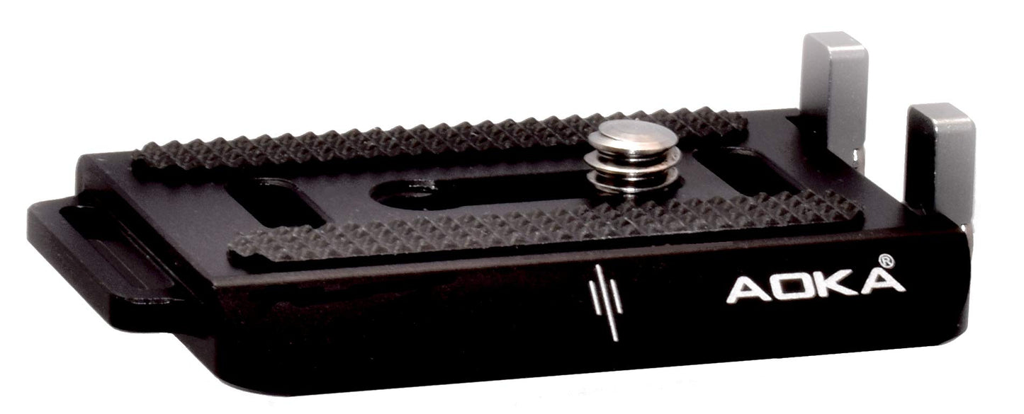 AOKA UP50 50mm Arca Compatible QR Plate w Strap Boss, Pivoting Backstop, D-Ring Screw & Safety Screws