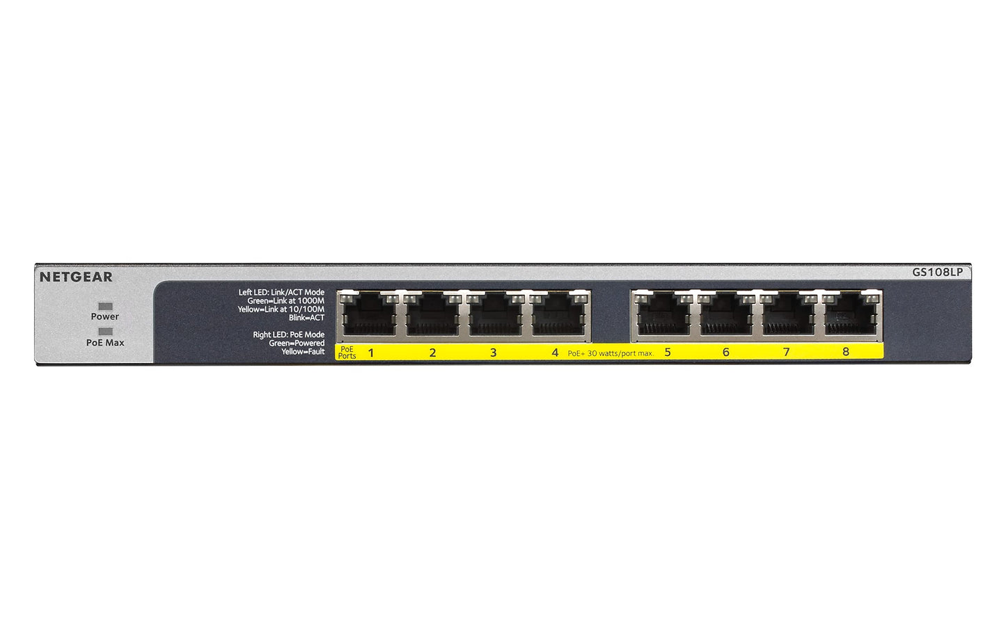 NETGEAR 8-Port Gigabit Ethernet Unmanaged PoE Switch (GS108PP) - with 8 x PoE+ @ 123W Upgradeable, Desktop, Wall Mount or Rackmount, and Limited