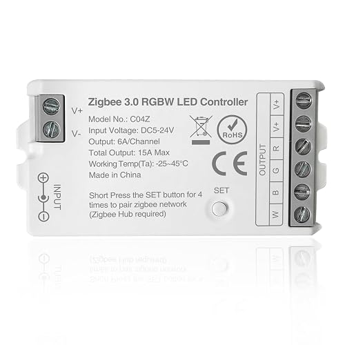 TUNICHX ZigBee 3.0 LED Controller C04Z RGBW LED Strip Bulb Dimmer Compatible with Echo Plus Home-kit Zigbee Hub Bridge Required DC5-24V for LED Strip