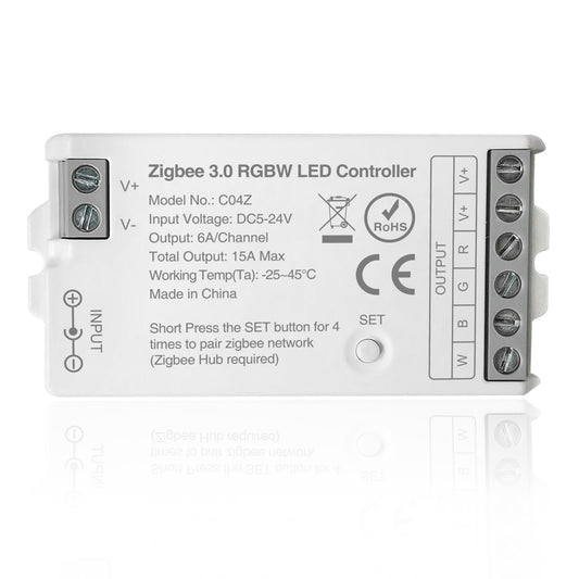 TUNICHX ZigBee 3.0 LED Controller C04Z RGBW LED Strip Bulb Dimmer Compatible with Echo Plus Home-kit Zigbee Hub Bridge Required DC5-24V for LED Strip