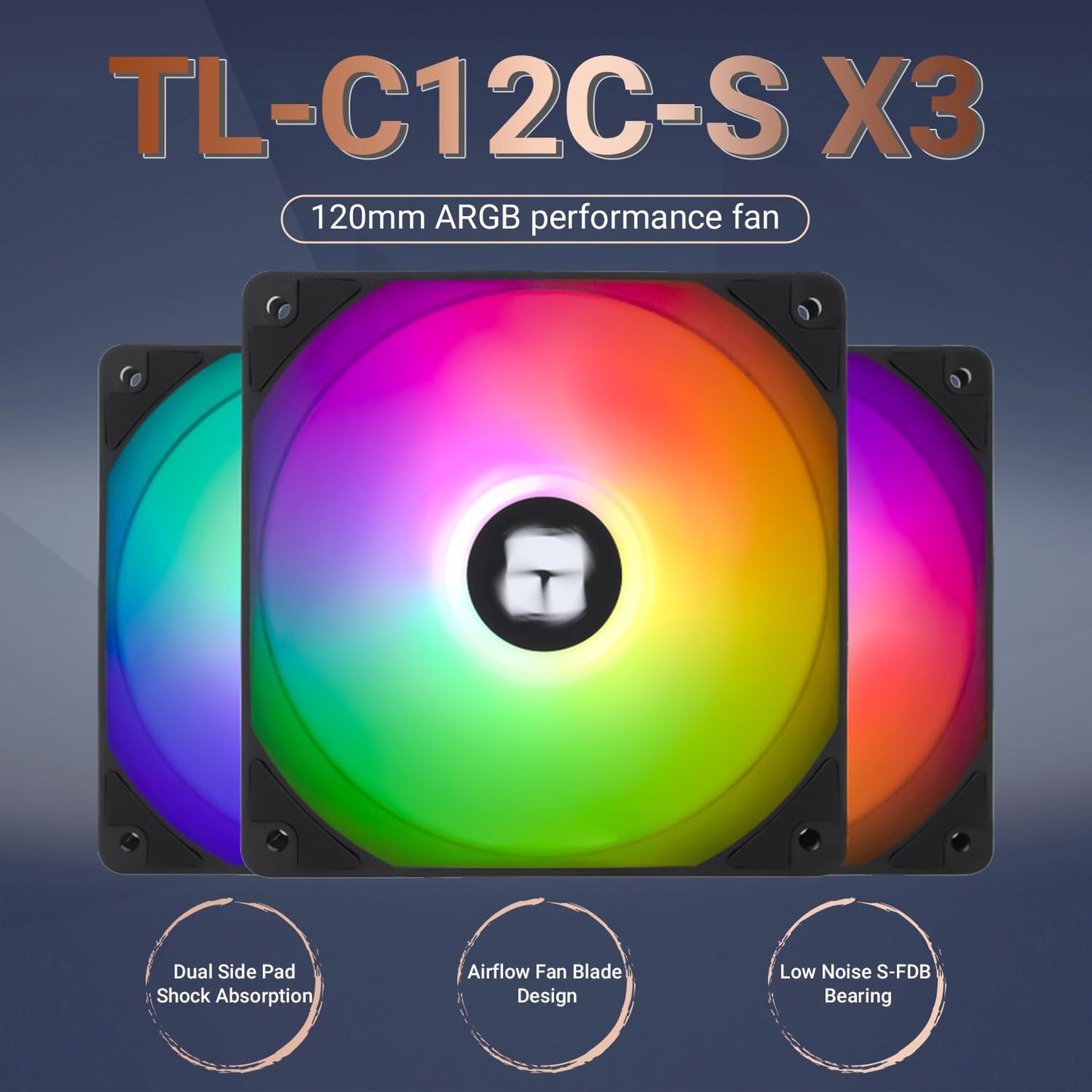 Thermalright TL-C12C-S X3 CPU Fan 120mm ARGB Case Cooler Fan, 4pin PWM Silent Computer with S-FDB Bearing Included, up to 1550RPM Cooling Fan?3