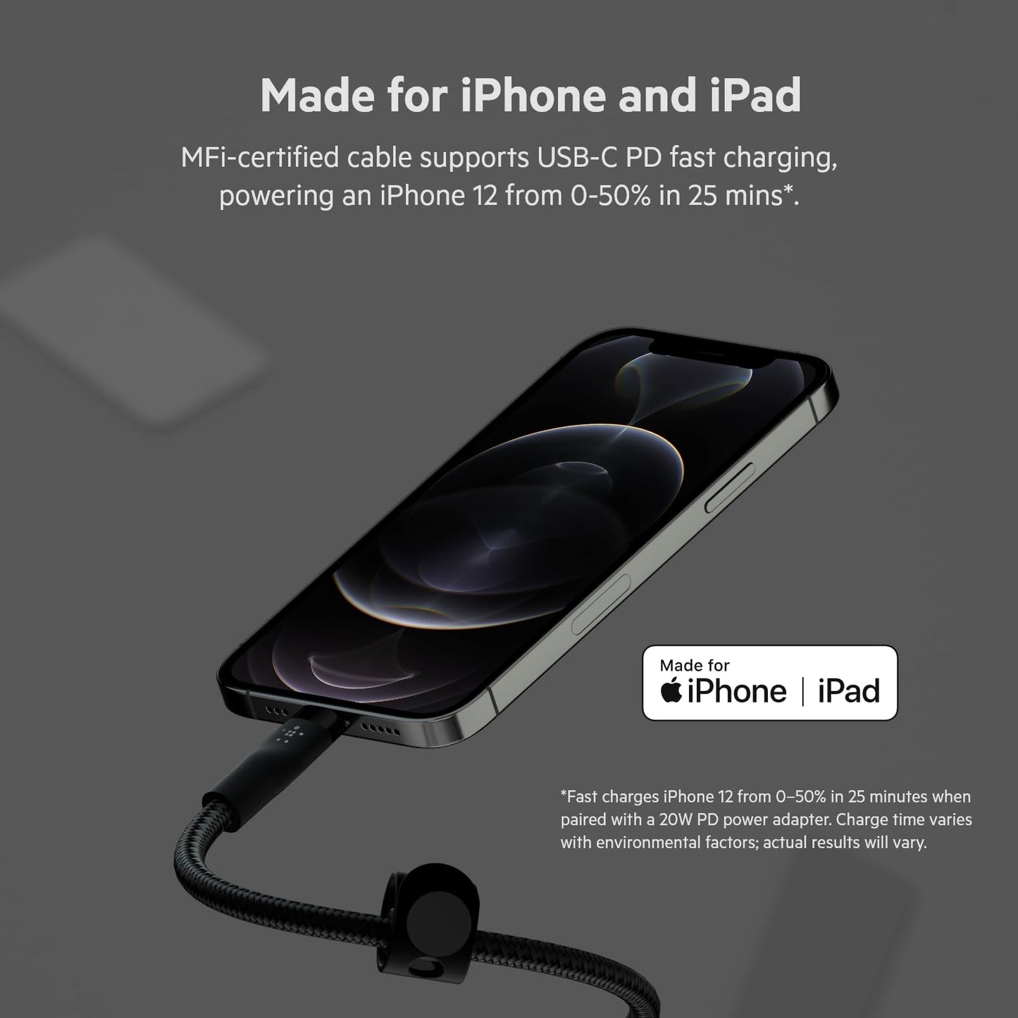 Belkin BoostCharge Pro Flex Braided USB Type C to Lightning Cable (3M/10ft), MFi Certified 20W Fast Charging PD Power Delivery for iPhone 14, iPhone…