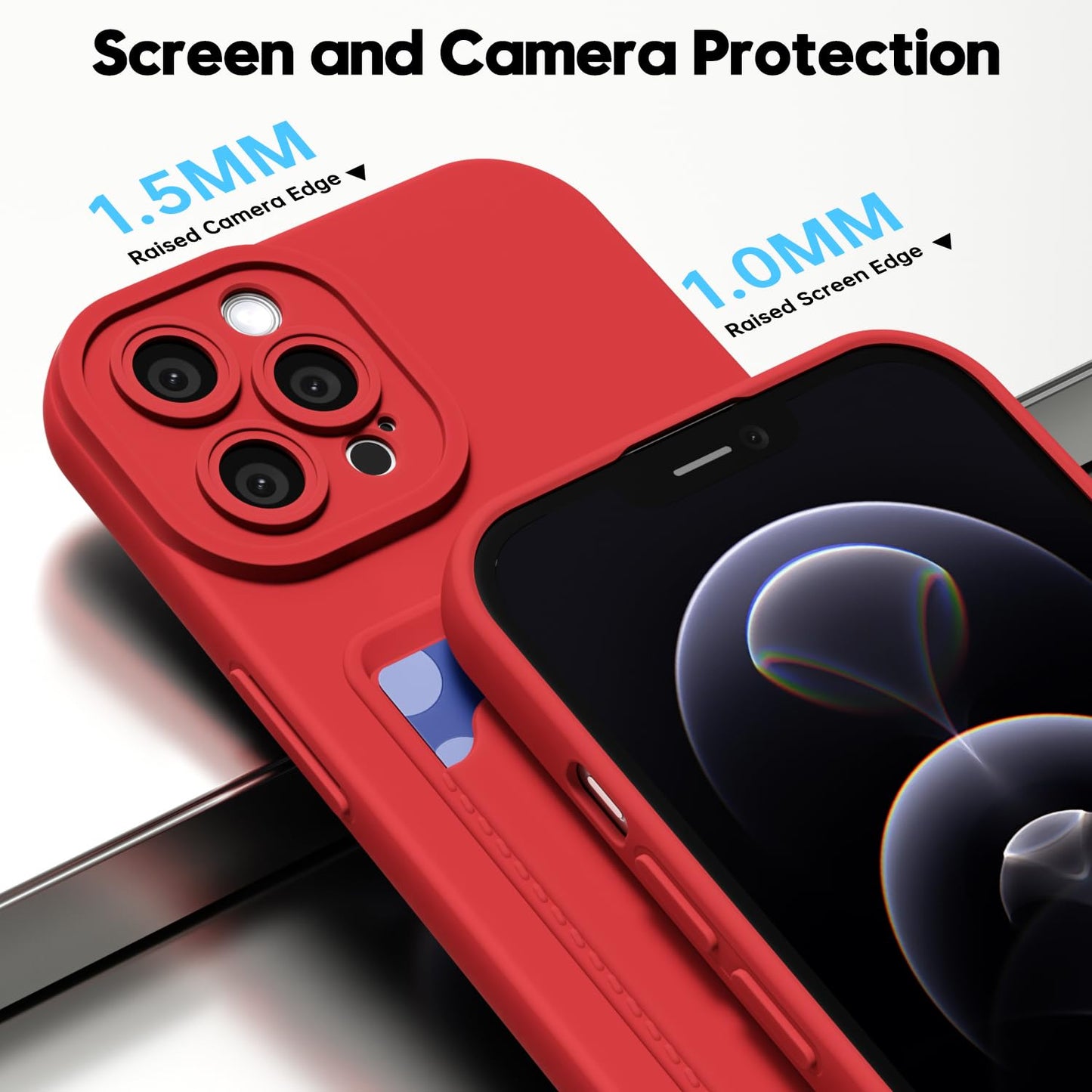 oakxco for iPhone 12 Pro Case with Card Holder, Cute Silicone Wallet Phone Case with Credit Card Slot, Soft Rubber Thin Slim Purse for Women Men