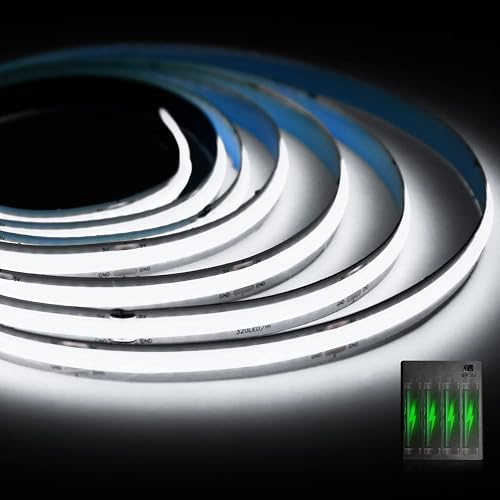 Smacen Battery Powered COB Led Strip Lights, 3.28Ft Battery Operated 6000K Cool White LED Strip Lights, High Brightness Flexible LED Tape Lights