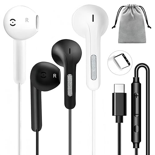 2 Pack USB C Headphones for iPhone 17/16/15 Pro Max/Plus, Wired Earbuds with Mic & Volume Control, HiFi Stereo Noise Cancelling Type C Earphones…