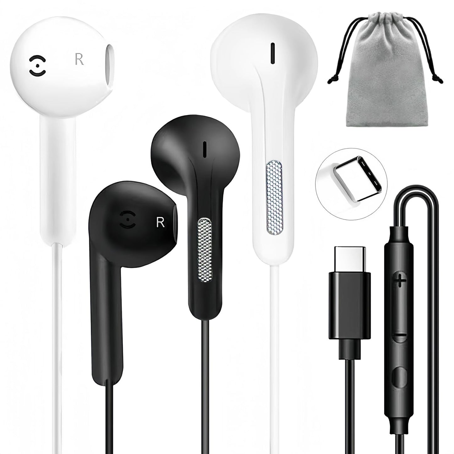 2 Pack USB C Headphones for iPhone 17/16/15 Pro Max/Plus, Wired Earbuds with Mic & Volume Control, HiFi Stereo Noise Cancelling Type C Earphones…