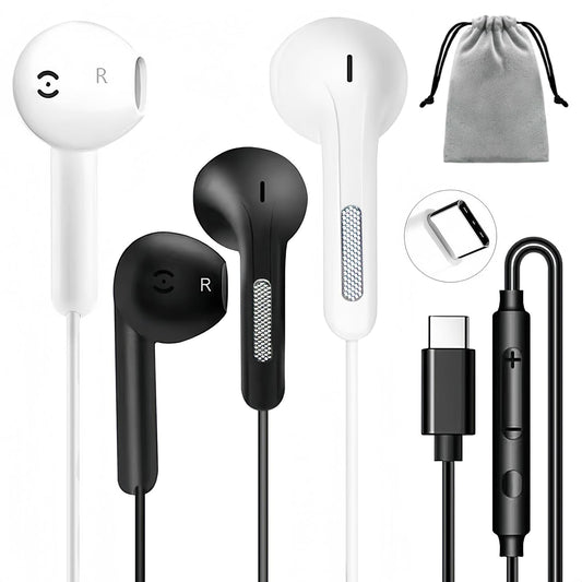 2 Pack USB C Headphones for iPhone 17/16/15 Pro Max/Plus, Wired Earbuds with Mic & Volume Control, HiFi Stereo Noise Cancelling Type C Earphones…