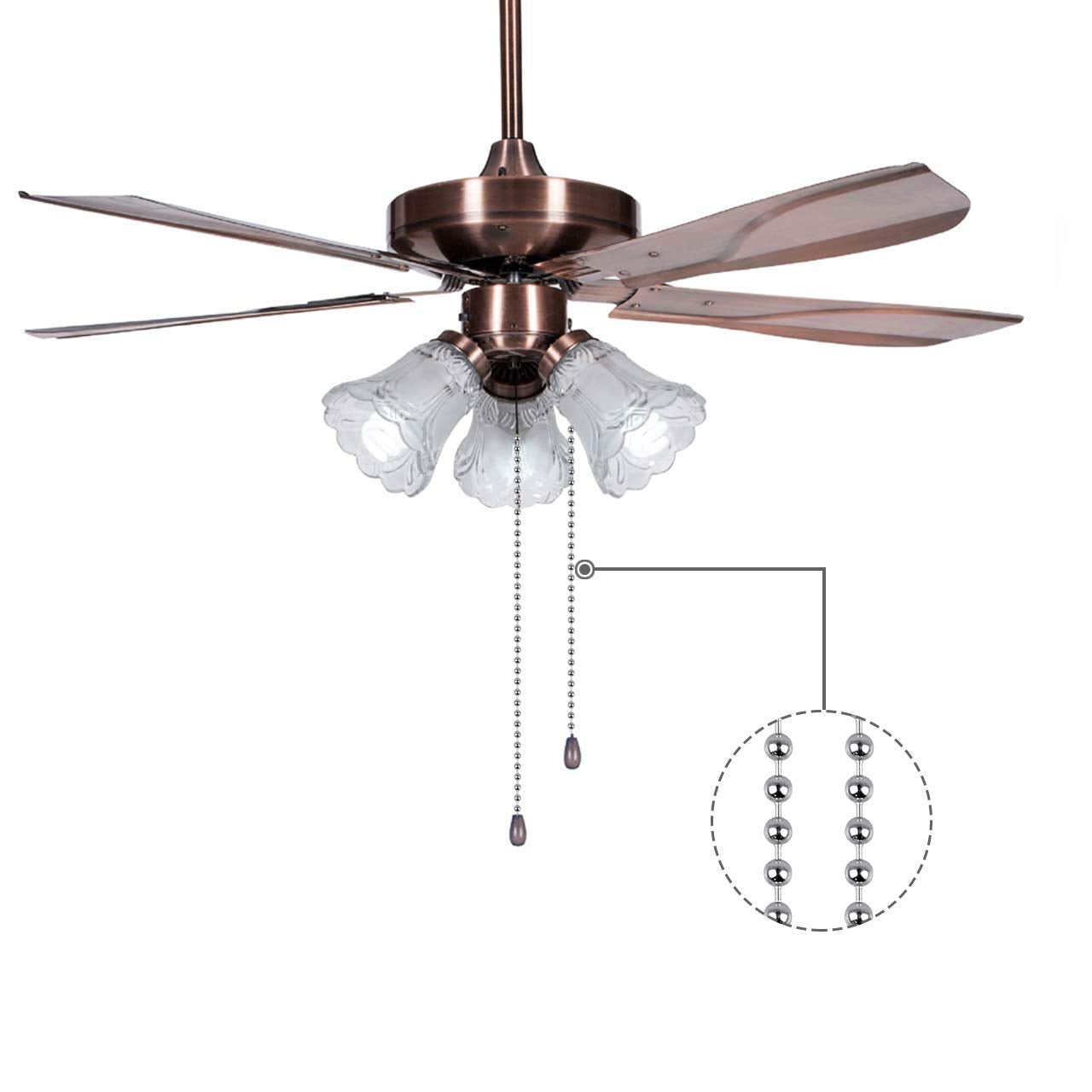 Awpeye Metal Fan pull chain extension, ceiling fan chain connector,Diameter 3.2mm 16 Feet Long with 20 PCS Connector (Silver)