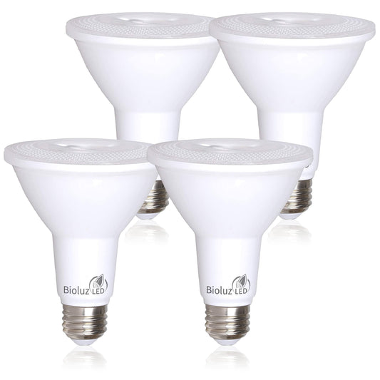 Bioluz 4-Pack PAR30 LED Light Bulbs, 10W = 100W Replacement, 5000K Daylight, 90 CRI, Dimmable, Outdoor Flood Lights, Indoor Spot Lights, UL Listed