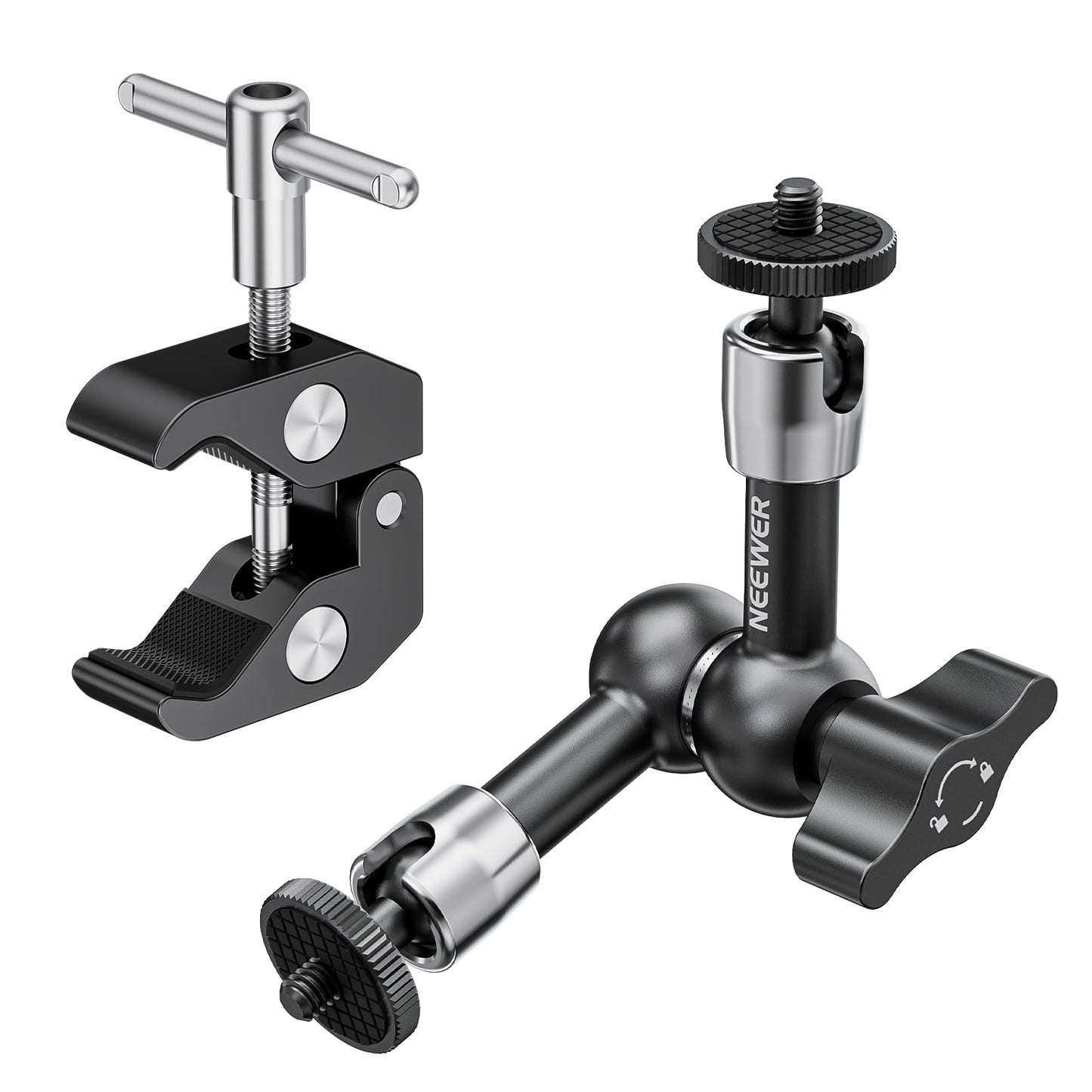 NEEWER 6"/15cm Adjustable Magic Arm with Super Clamp, 1/4" & 3/8" Threads, 1/4" Screws for Flash/LED Light/Microphone/Monitor, Compatible