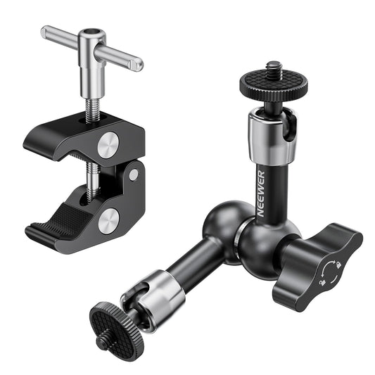 NEEWER 6"/15cm Adjustable Magic Arm with Super Clamp, 1/4" & 3/8" Threads, 1/4" Screws for Flash/LED Light/Microphone/Monitor, Compatible