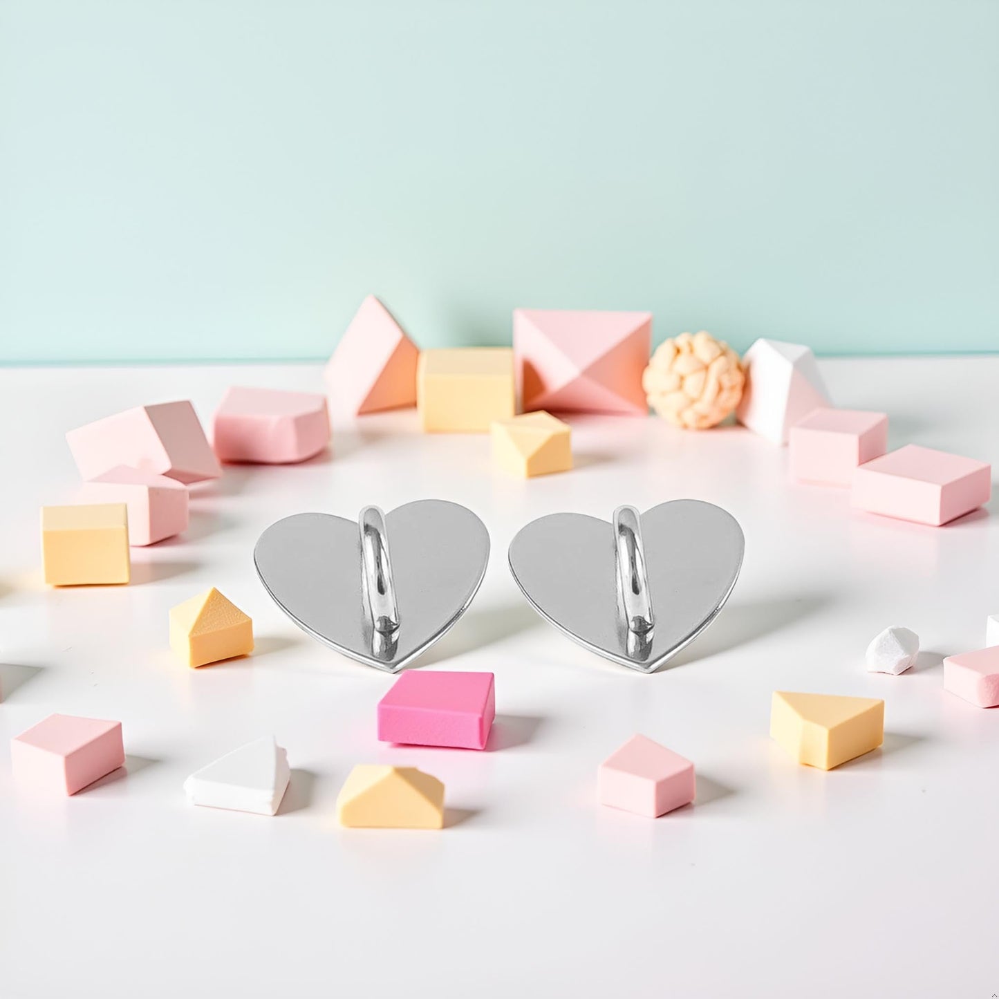 2pcs Silver Heart Phone Adhesive Finger Ring Geometry Metal Phone Holder Charm Hook for DIY Hanging Supplies Phone Keychain Accessories,Stands