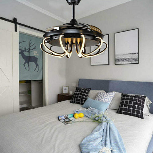 YIYIBYUS 42 Inch Ceiling Fan Light LED Chandelier 3 Colors Lamp Retractable with Controller Control,Chandelier Fan for Indoor Kitchen Bathroom Dining