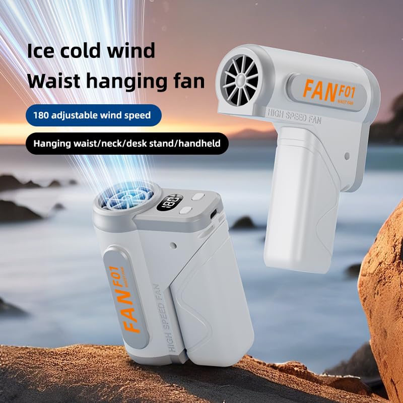 10000mAh Waist Fan with Light, Adjustable 5 Speed Foldable Neck & Belt Fan