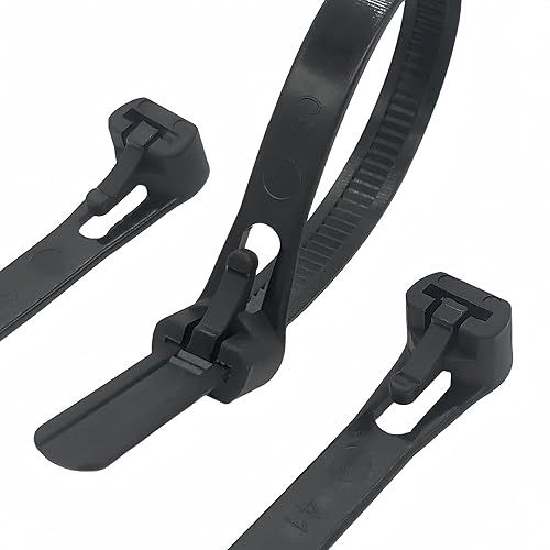 HOTUN 100 Pcs Reusable Releasable Adjustable Nylon Cable Zip Ties(8 Inch,Black)