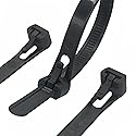 HOTUN 100 Pcs Reusable Releasable Adjustable Nylon Cable Zip Ties(8 Inch,Black)