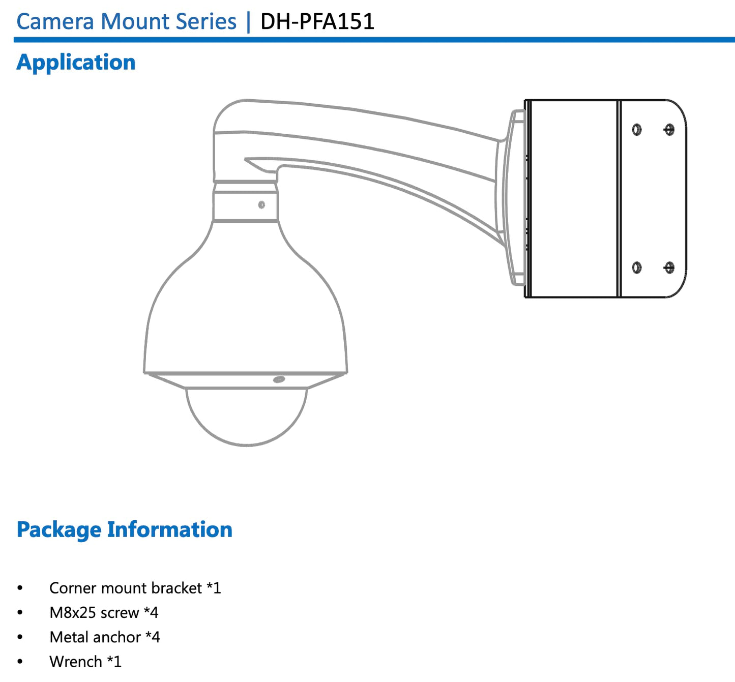 Guangstar PFA151 Corner Mount Bracket for Dahua Bullet and PTZ Cameras, White