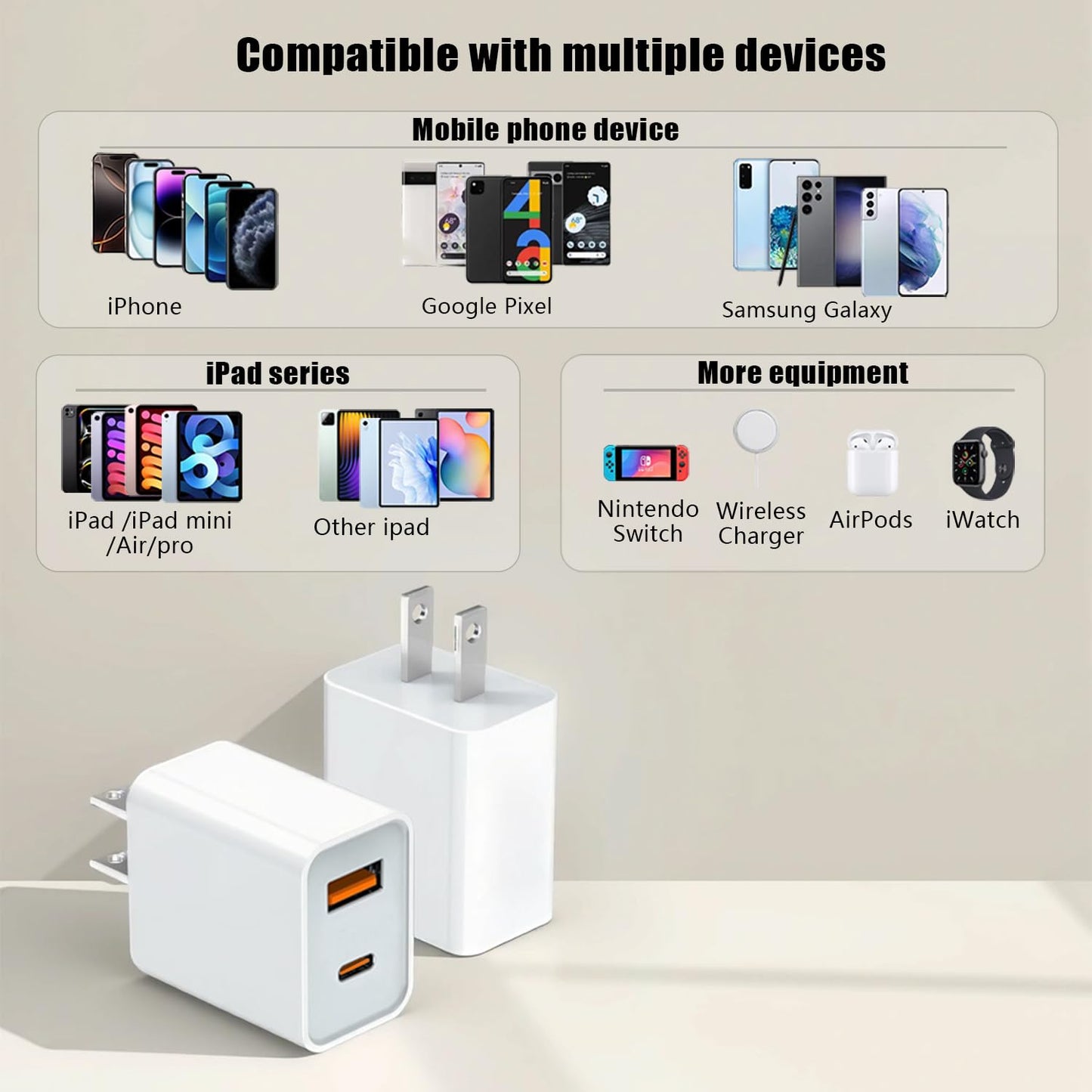 2 Pack USB C Charger Block, for iPhone Charger Block,20W Durable Dual Port PD+QC 3.0 Power Adapter,Power Adapter Cube for i Phone 16/16 Pro/16 Pro