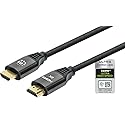 MANHATTAN 8K Ultra High Speed HDMI Cable with Ethernet - 6.6ft - Certified 2.1-4k 120hz, 8K 60hz, 48Gbps, Gold Contacts, Braided Cord -Lifetime Mfg
