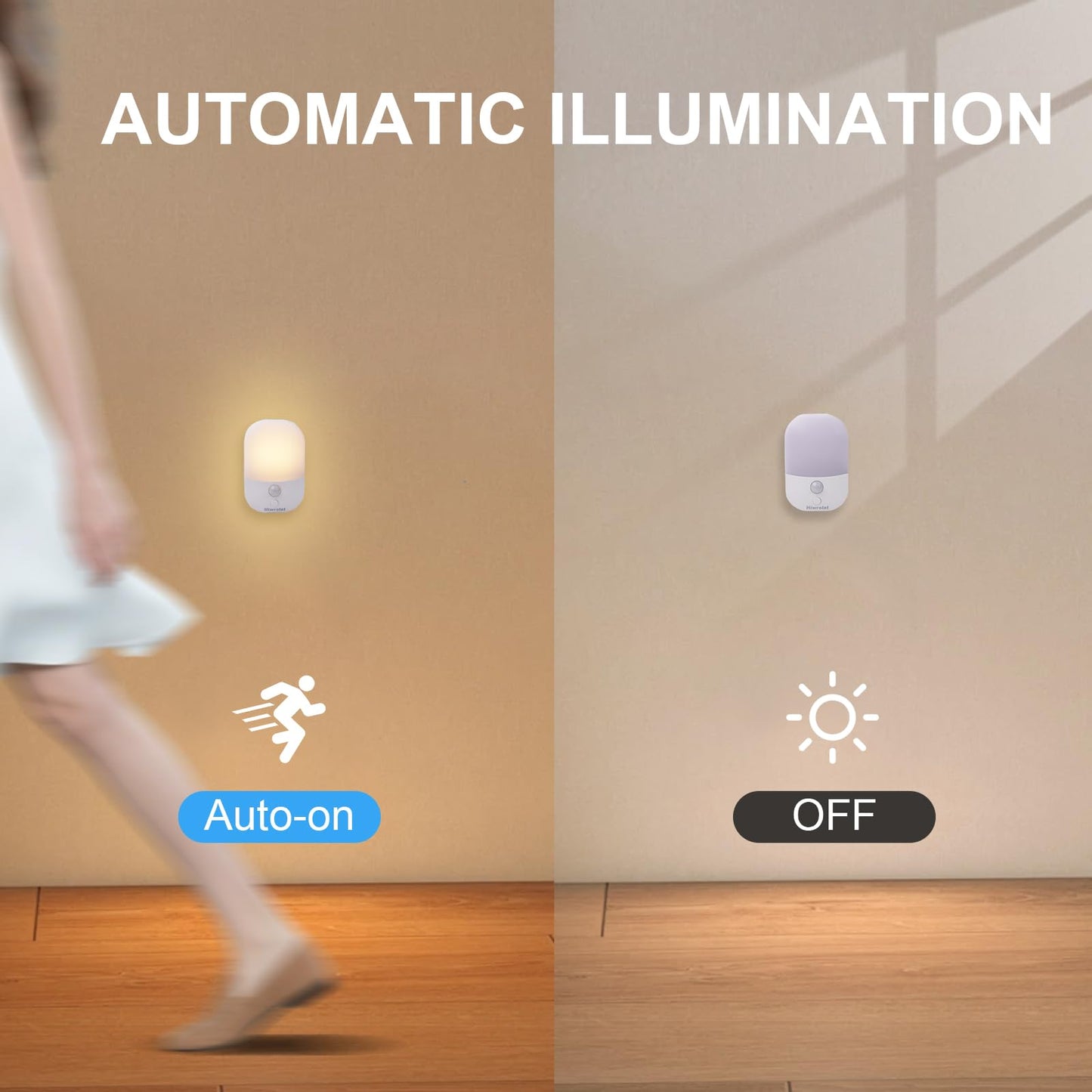 Hiwrolat Rechargeable Battery Night Light with Motion Sensor for Hallway Bedroom Bathroom Kitchen Living Room Stairs Stick On Anywhere Dimmable LED