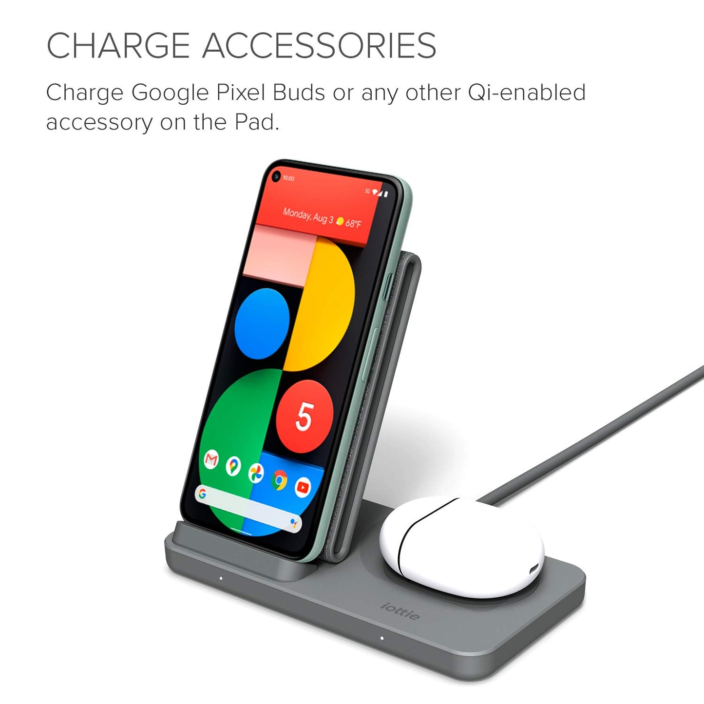 iOttie iON Wireless Duo CERTIFIED BY GOOGLE 15W Stand + 5W Pad Qi-Certified Charger | Compatible with Google, Google Pixel, Pixel Buds | Includes