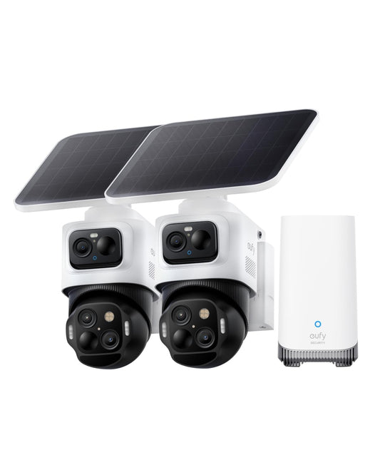 eufy Security eufyCam S4 2-Cam Kit,4K Solar Camera Wireless Outdoor, Triple Lens Bullet-PTZ Cam, 360° View, Cross-Cam Track, AI Recognition, 8X Zoom