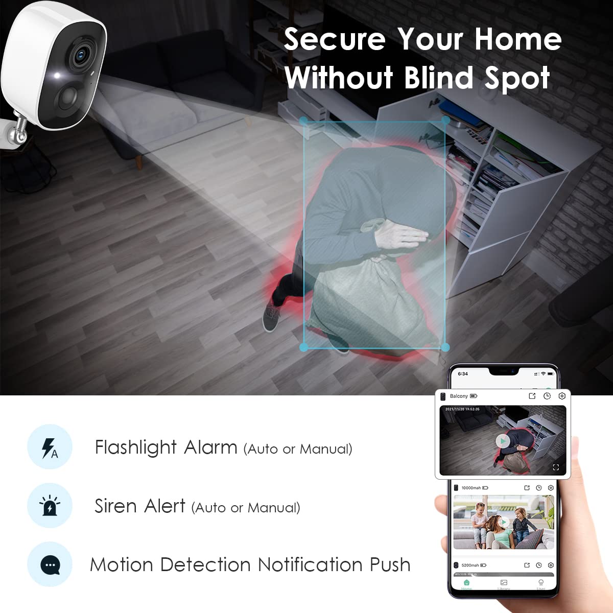 GMK Security Cameras Wireless Outdoor, 2K Color Night Vision AI Motion Detection 2-Way Talk Battery Powered WiFi Home Indoor Camera IP65 Weatherproof