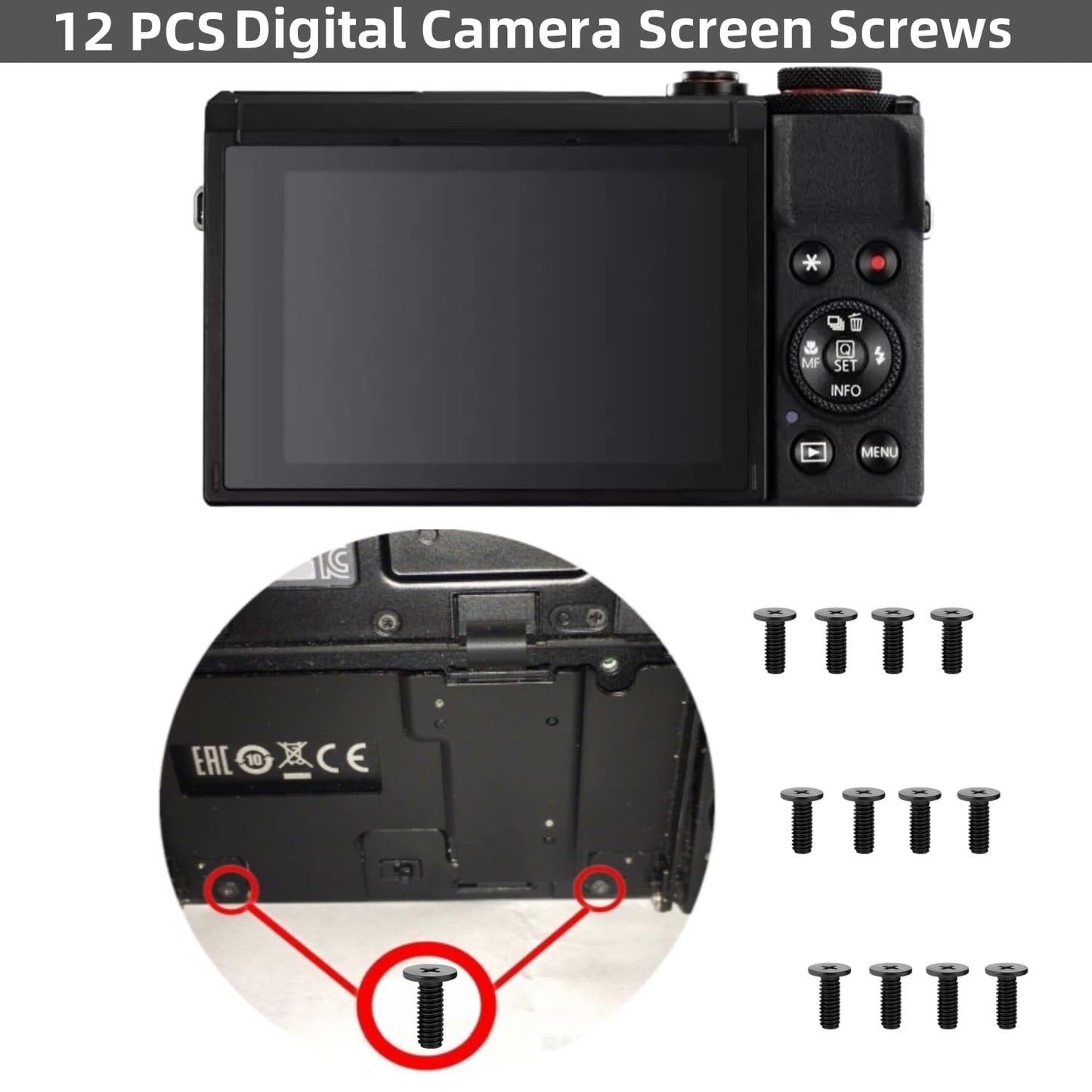 LCD Screen Screws Replacement Kit for Canon G7X Mark II Mark III - 12pc Complete Repair Set with Screwdriver Tool